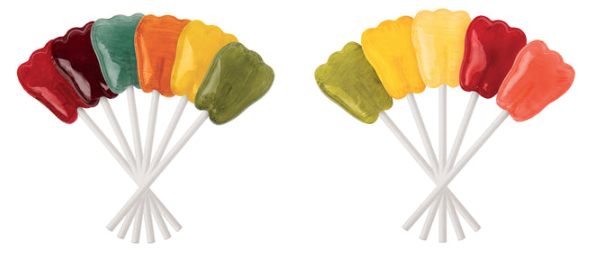 SUGAR-FREE TOOTH-SHAPED LOLLIPOPS - assorted fruit, sold individually