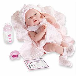 La Newborn All Vinyl Anatomically Correct Real Girl 15" Baby Doll in Pink Knit Outfit and Accessories